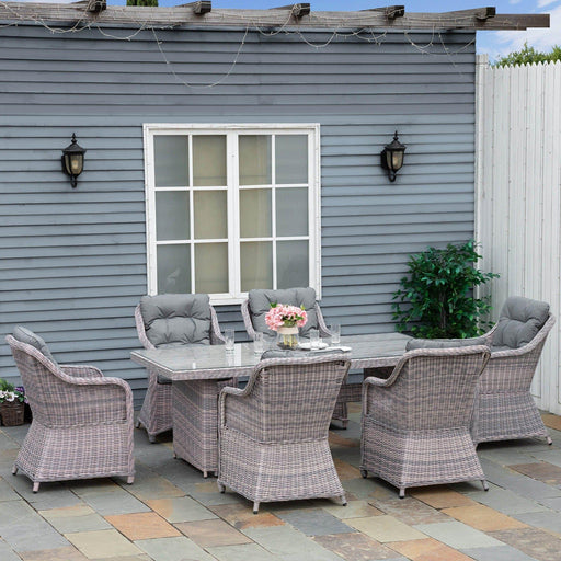 6-Seater Outdoor PE Rattan Dining Set with Dining Chairs and Large Matching table - Grey - Outsunny - Green4Life