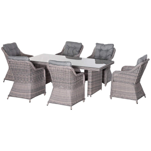 6-Seater Outdoor PE Rattan Dining Set with Dining Chairs and Large Matching table - Grey - Outsunny - Green4Life