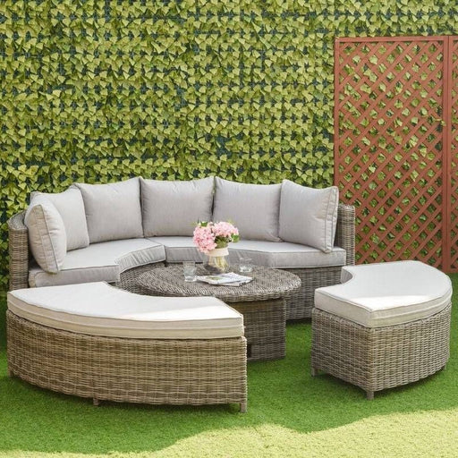 6-Seater Outdoor PE Rattan Lounge Set Round Daybed and Liftable Coffee Table - Grey - Outsunny - Green4Life