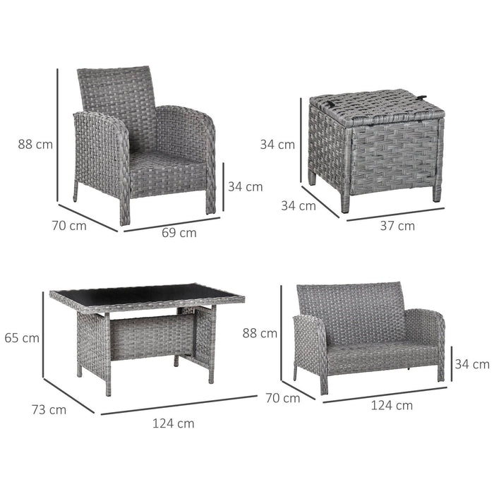 6-Seater Outdoor Rattan Dining Set All Weather PE Wicker Furniture - Grey - Outsunny - Green4Life