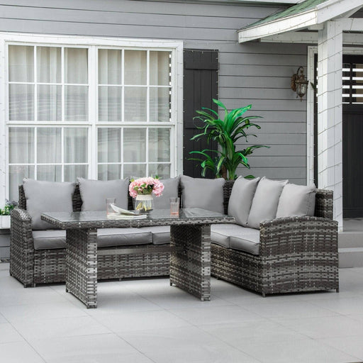 6-Seater PE Rattan Corner Dining Set with Cushions - Grey - Outsunny - Green4Life