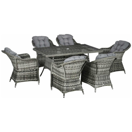 6-Seater PE Rattan Dining Set with Tempered Glass Table Top - Grey - Outsunny - Green4Life