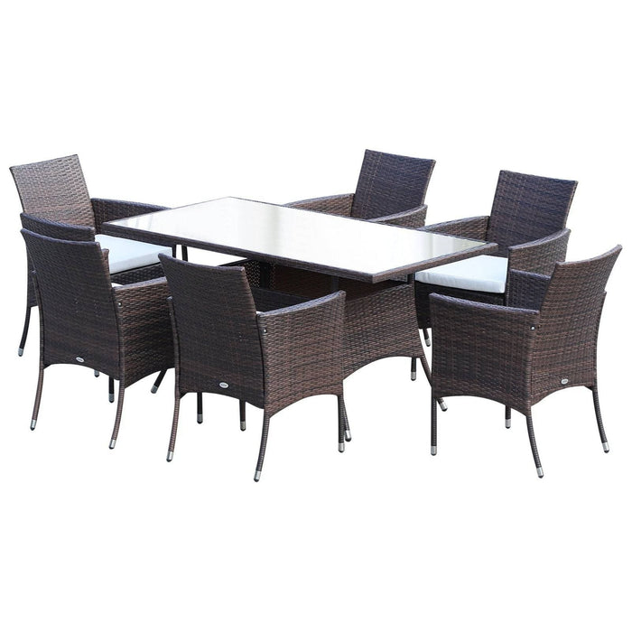 6-Seater Rattan Dining Set with Glass Top Table - Brown - Outsunny - Green4Life