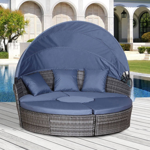 6-Seater Rattan Garden Bed with Canopy - Grey/Blue - Outsunny - Green4Life