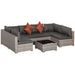 6 Seater Rattan Garden Furniture Sofa Set with Coffee Table, Cushions and Pillows - Deep Grey - Outsunny - Green4Life