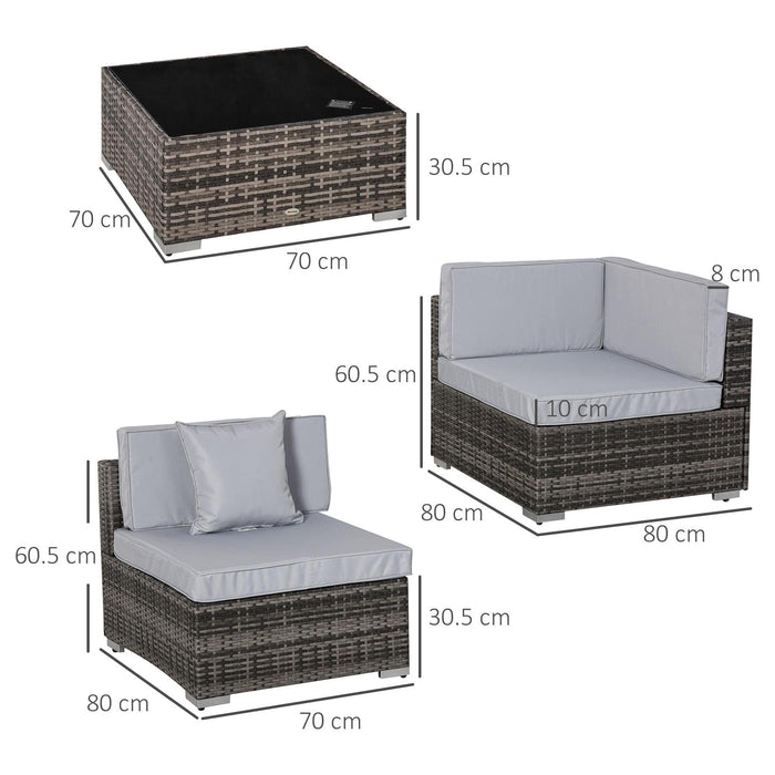 6 Seater Rattan Garden Furniture Sofa Set with Coffee Table, Cushions and Pillows - Mixed Grey - Outsunny - Green4Life