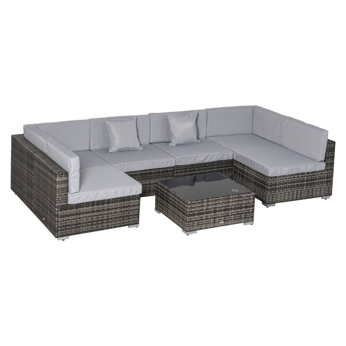 6 Seater Rattan Garden Furniture Sofa Set with Coffee Table, Cushions and Pillows - Mixed Grey - Outsunny - Green4Life