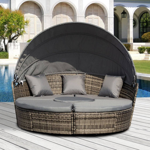 6-Seater Rattan Lounge Bed with Canopy - Mixed Grey - Outsunny - Green4Life