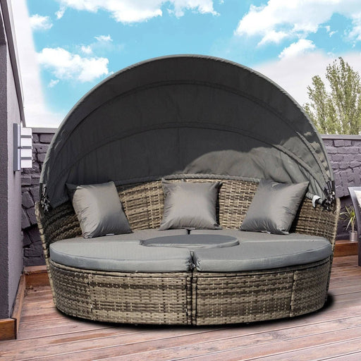 6-Seater Rattan Lounge Bed with Canopy - Mixed Grey - Outsunny - Green4Life