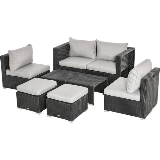 6-Seater Rattan Sofa & Coffee Table Set with Cushions - Black - Outsunny - Green4Life