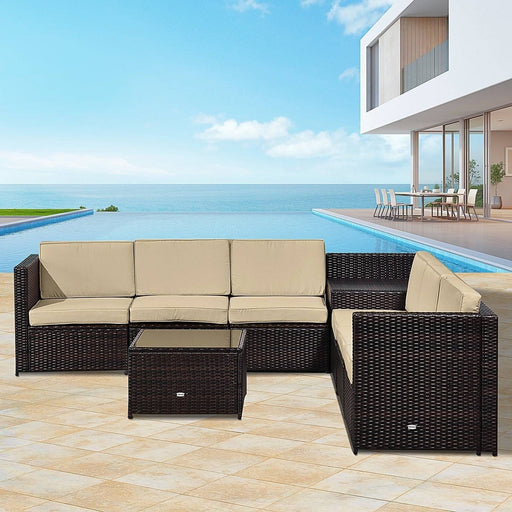 6-Seater Rattan Sofa Furniture Set with Cushions - Brown - Outsunny - Green4Life