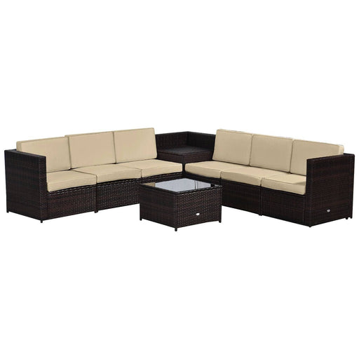 6-Seater Rattan Sofa Furniture Set with Cushions - Brown - Outsunny - Green4Life