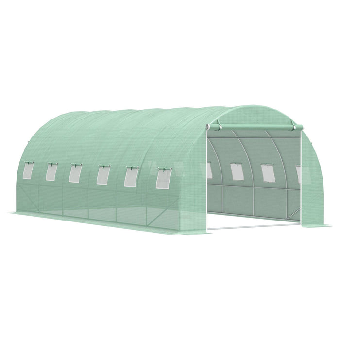 20 x 10 ft (6 x 3 x 2 m) Large Walk-In Greenhouse with Steel Frame, Roll Up Door and Windows - Green - Outsunny - Green4Life