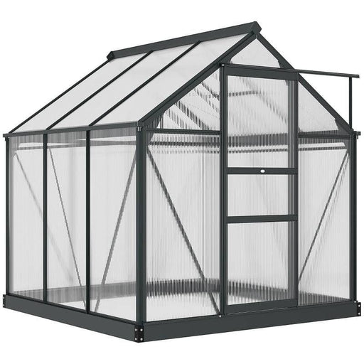 6 x 6 ft Walk-In Polycarbonate Greenhouse with Sliding Door, Galvanised Base & Aluminium Frame - Grey - Outsunny - Green4Life