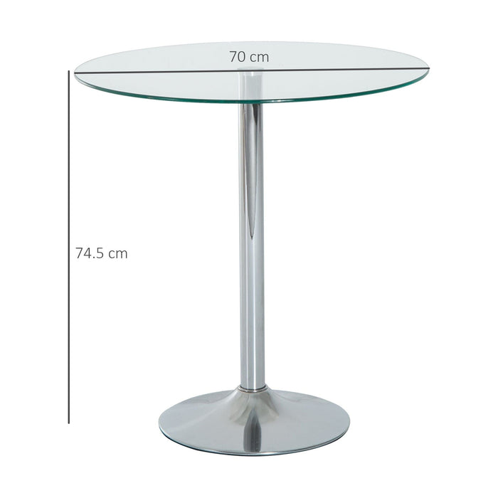HOMCOM Round Bistro Table with Tempered Glass Top & Chrome Stand, 70 x 70 x H74.5cm - Green4Life
