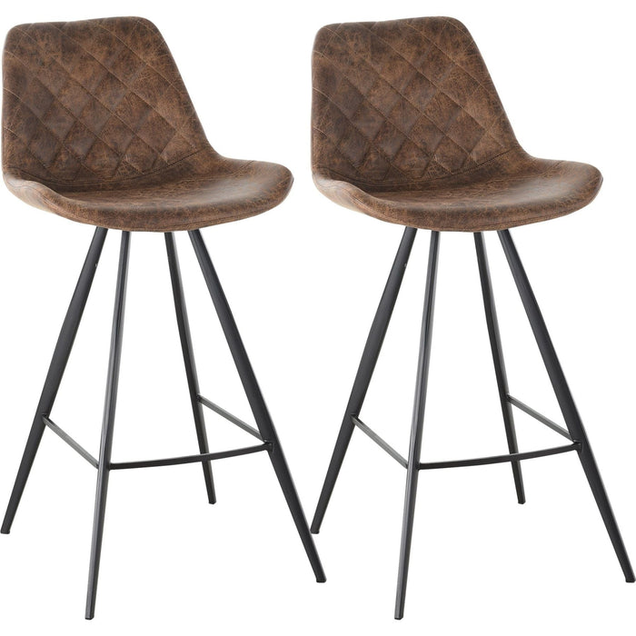 Set of 2 Vintage Style Bar Stools with Microfibre Fabric Upholstery & Padded Seats - Brown - Green4Life