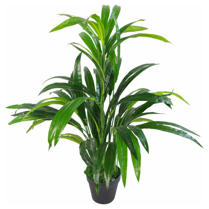 65cm Artificial Large Leaf Bamboo Shrub Plant with Gold Metal Planter - Green4Life