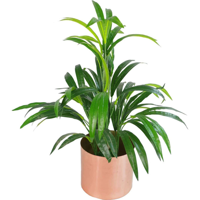 65cm Bamboo Artificial Leaf Shrub with Brushed Copper Planter - Green4Life