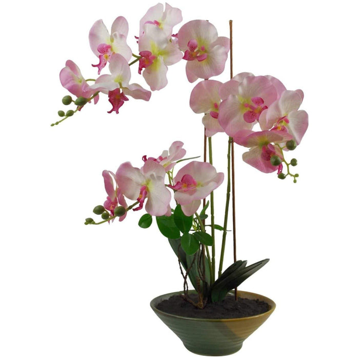 65cm Light Pink Artificial Orchid in Glazed Planter - Green4Life