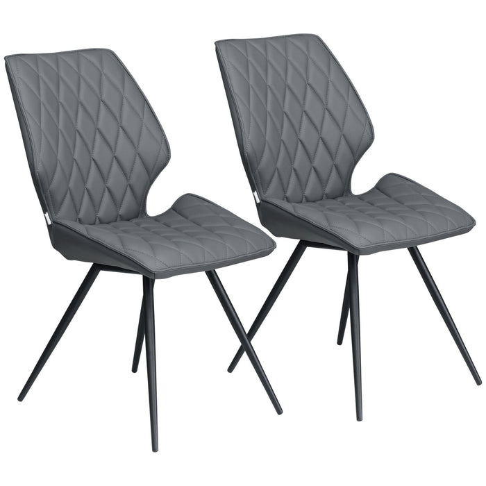HOMCOM Set of 2 Dining Chairs PU Leather Seat and Backrests - Grey - Green4Life