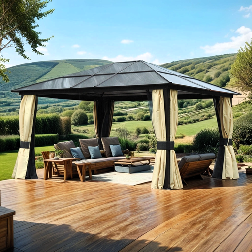 13 x 12 ft (4 x 3.6 m) Gazebo with Hardtop Polycarbonate Roof and Aluminium Frame - Brown - Outsunny - Green4Life