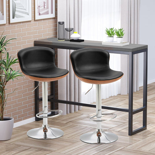 Set of 2 Swivel PU Leather Bar Stools with Adjustable Height - Black - Green4Life