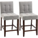 Set of 2 Fabric Upholstered Bar Chairs with Tufted Back, Thick Padding & Wooden Legs - Grey - Green4Life