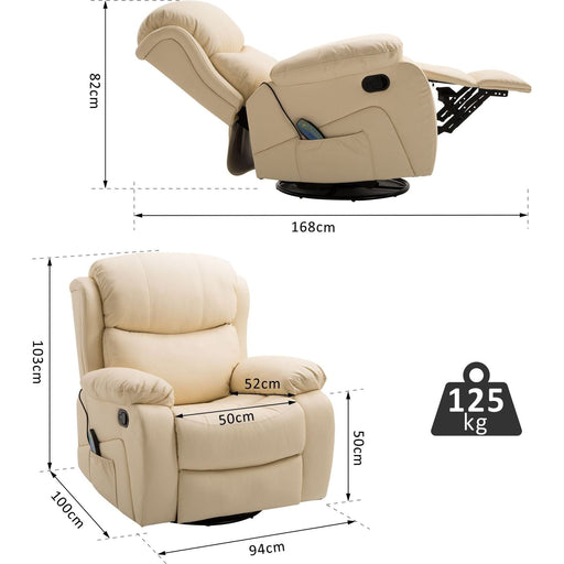 Beige PU Leather Swivel Recliner with Heat and Massage Features - Green4Life
