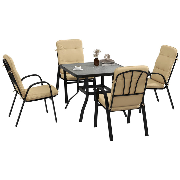 Contemporary 4-Seater Garden Dining Set with Tempered Glass Table and Cushioned Chairs - Beige - Outsunny - Green4Life