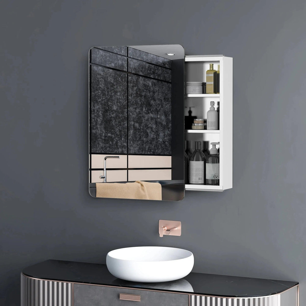 Wall Mounted Bathroom Storage with Sliding Mirror Door and 3
