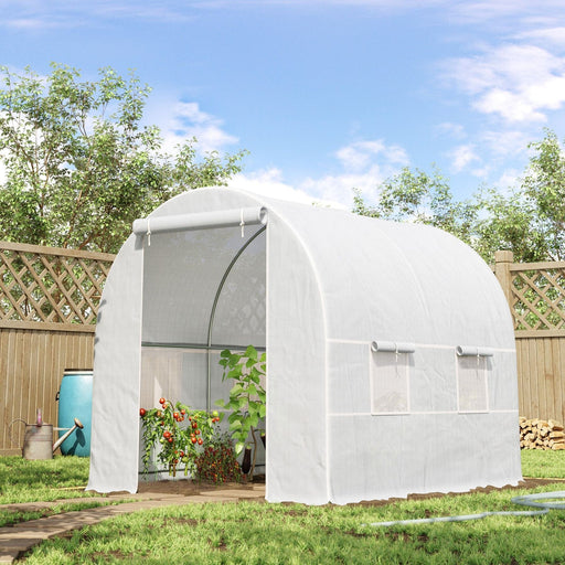 Outsunny 2.45L x 2W x 2H (m) Polytunnel Steel Frame Walk-in Greenhouse - White - Green4Life