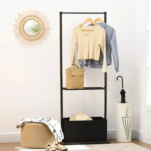 Clothes Rail Stand with Open Shelf and Fabric Storage Box - Dark Walnut - Green4Life