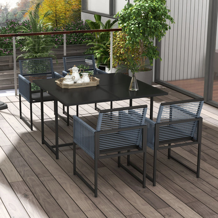 4-Seater Garden Dining Set - Outdoor Table and Chairs with Folding Backrest - Dark Grey - Outsunny