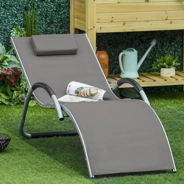 Ergonomic Sun Lounger with Pillow - Khaki - Outsunny - Green4Life