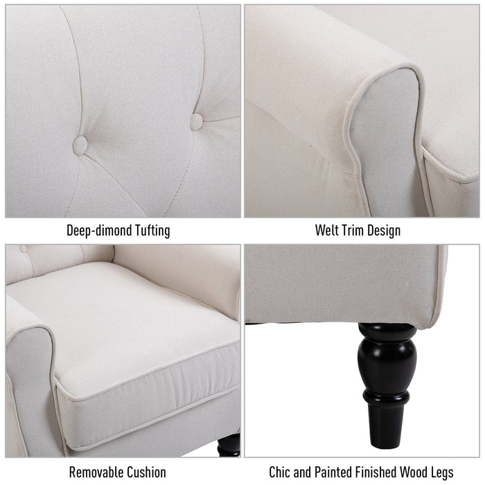 Retro Wingback Button Tufted Armchair - Cream White - Green4Life