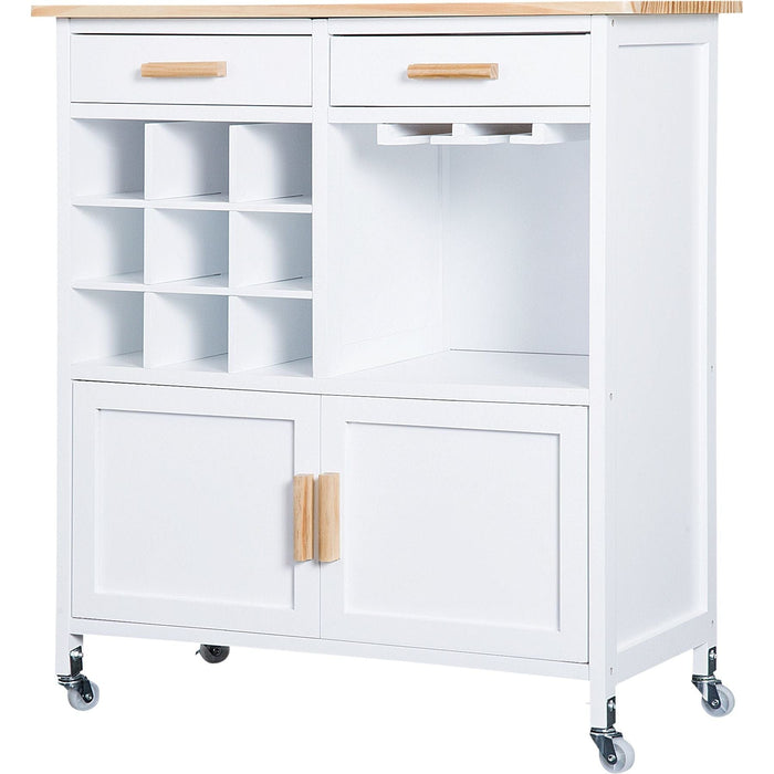 Kitchen Storage Trolley Sideboard with Wine Racks - White - Green4Life