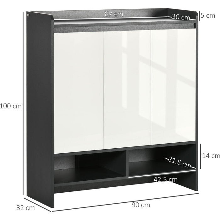 High Gloss Shoe Cabinet with White Doors and Open Shelves - Grey - Green4Life