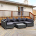 7 Piece Rattan Sectional Sofa Set with Acacia Table Top & Cushions - Grey - Outsunny - Green4Life