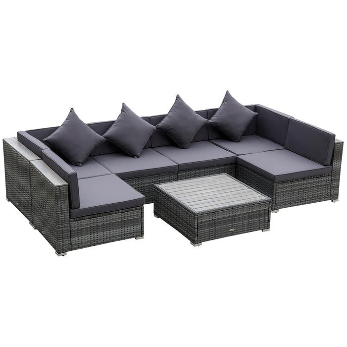 7 Piece Rattan Sectional Sofa Set with Acacia Table Top & Cushions - Grey - Outsunny - Green4Life