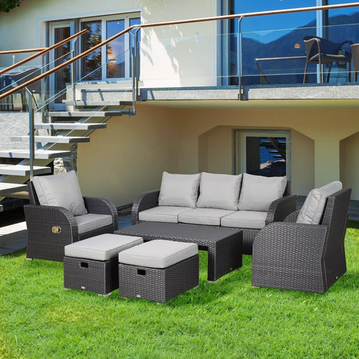 7-Seater Rattan Sofa Set with Coffee Table and Reclining Armchairs - Light Grey - Outsunny - Green4Life