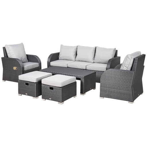 7-Seater Rattan Sofa Set with Coffee Table and Reclining Armchairs - Light Grey - Outsunny - Green4Life