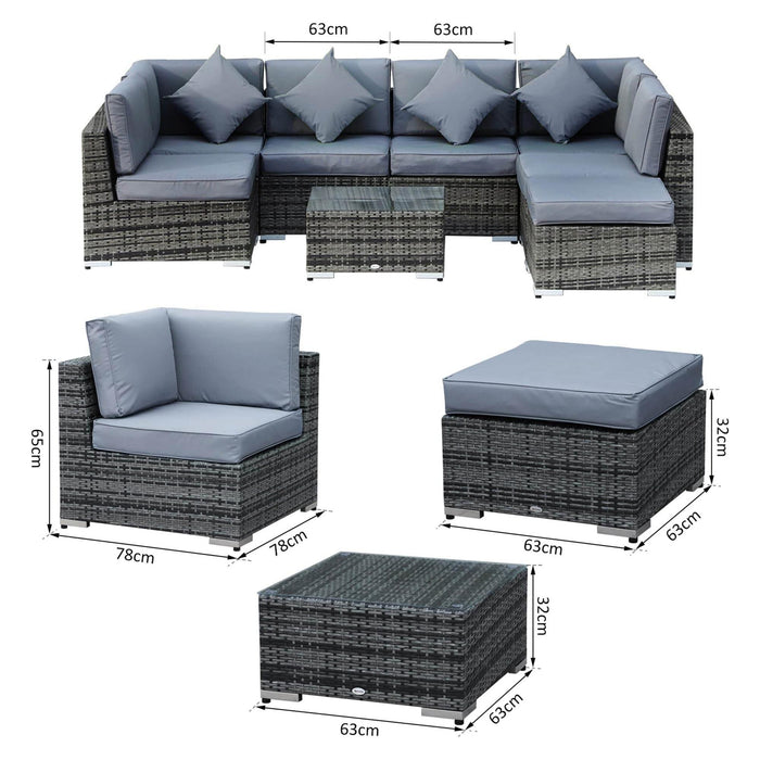 7-Seater Rattan Sofa Set with Table - Grey - Outsunny - Green4Life