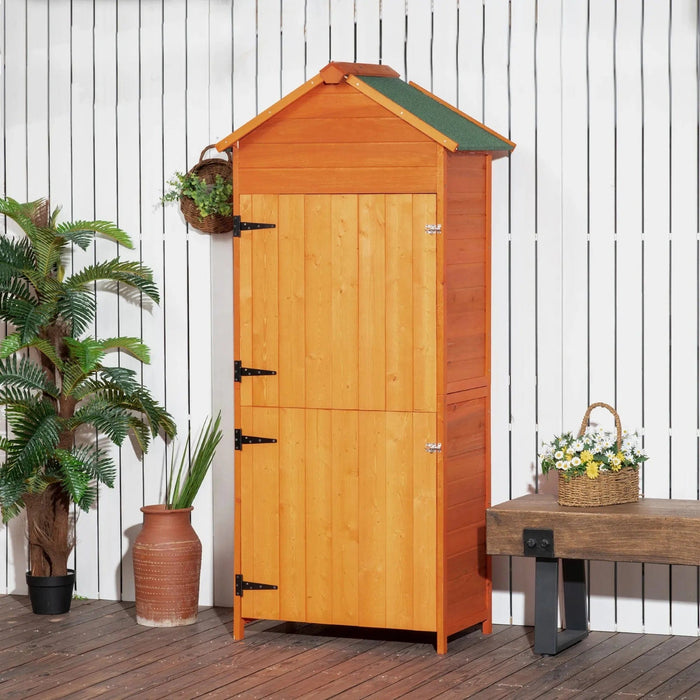 Outsunny Garden Storage Shed with 2 Lockable Doors & 3 Shelves - Teak - Green4Life