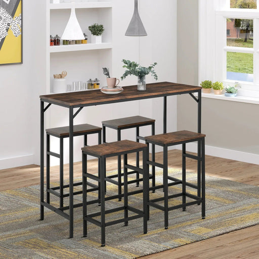 Industrial Rectangular Bar Table Set with 4 Stools - Rustic Brown - Green4Life