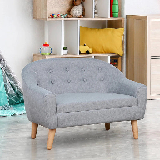 Cosy Duo Grey Kids' Lounge Sofa with Wooden Frame - Green4Life