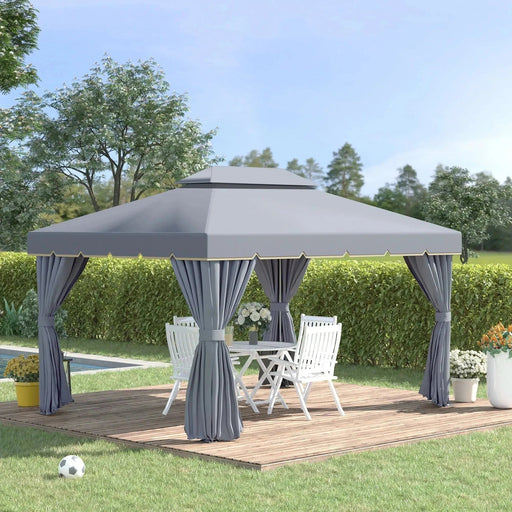 3 x 4m Aluminium Gazebo with Nets and Curtains - Grey - Outsunny - Green4Life