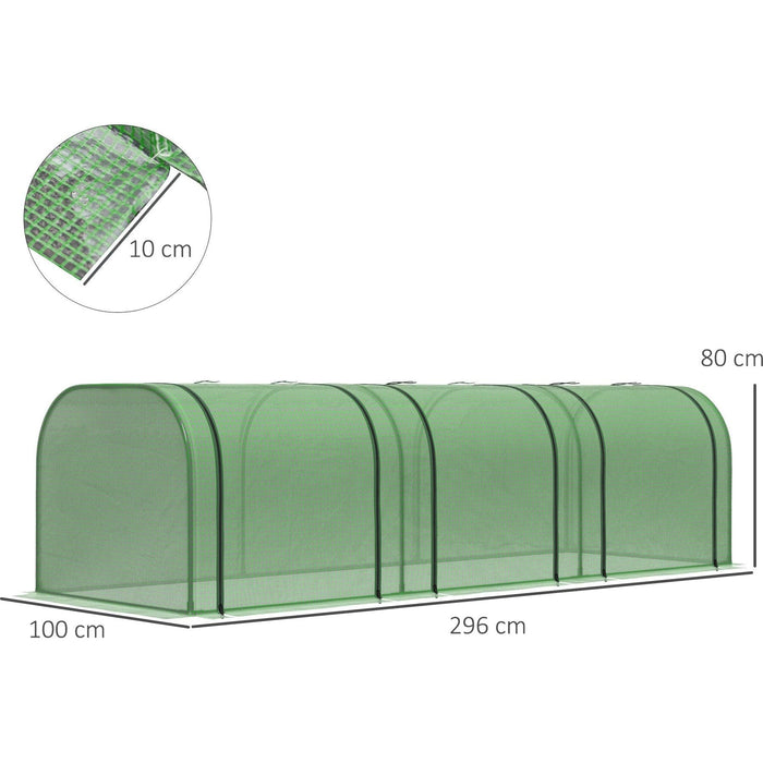 Outsunny 295L x 100W x 80H cm Small PVC Tunnel Greenhouse with Steel Frame - Green - Green4Life