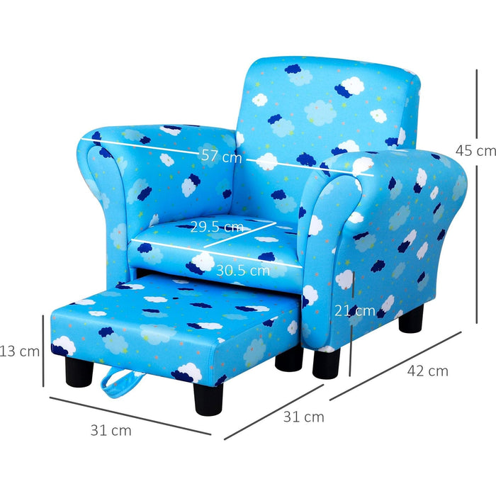 Starry Sky Blue Mini Sofa for Kids with Footrest - Green4Life