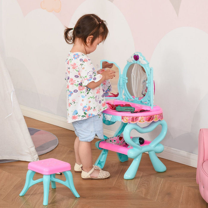 Childrens 32 Pcs Magic Light-Up Princess Dressing Table & Stool - Pink & Blue - Green4Life