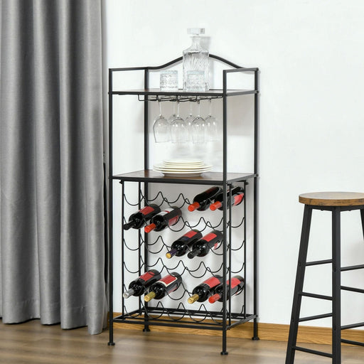 Industrial Style 30-bottle Wine Rack with Glass Holders - Rustic Brown - Green4Life
